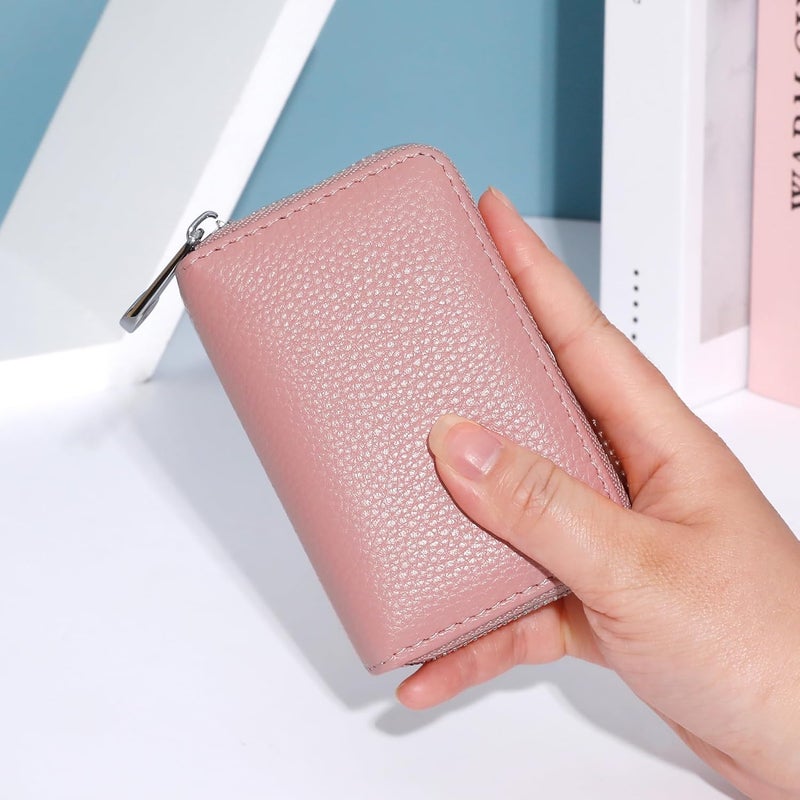 FEITH&FELLY Genuine Leather Credit Card Holder RFID Blocking Small Zipper Card Case Accordion Wallet for Women & Men - Image 5